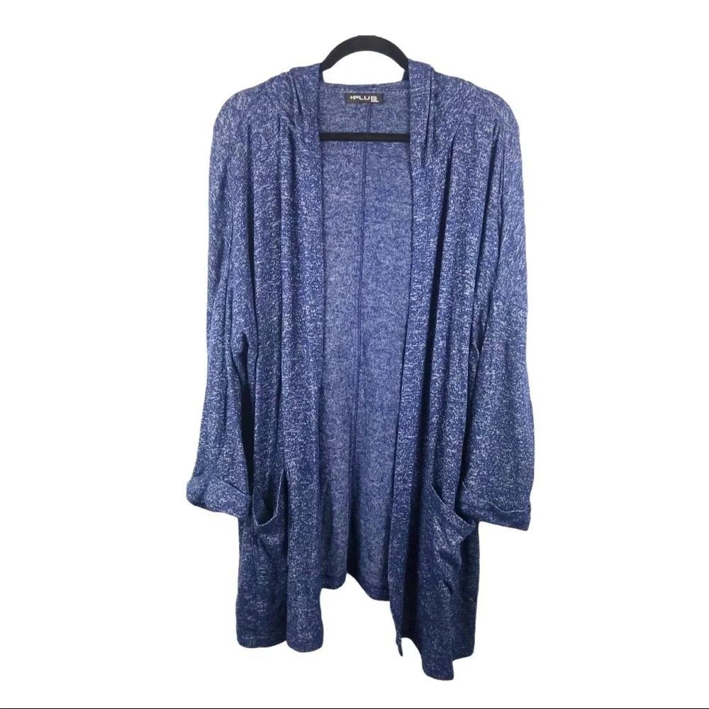H Plus Blue Marl Hooded Cardigan Open Front Longline Sweater Womens Oversized